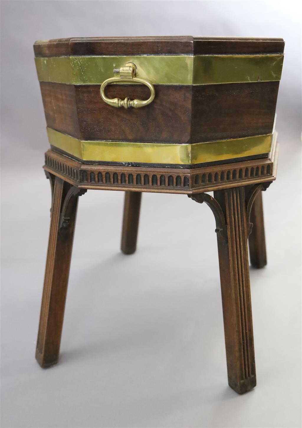 A George III brass bound mahogany wine cooler, W.2ft 2in. D.1ft 6in. H.2ft